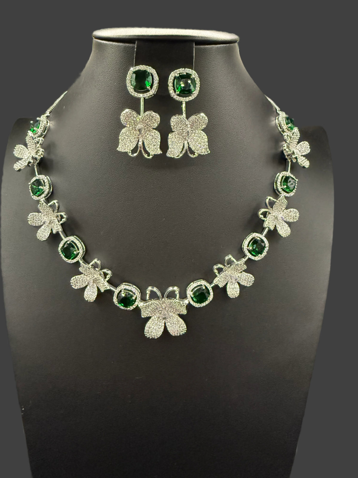 American Diamond Necklace Set with earring |3D Butterfly design