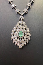 American Diamond & Emerald Necklace Set - Leaf Design | Famaza Couture