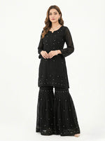 Black Chikankari Embroidered Viscose Gharara | Pants | Handmade Shadow and pearls Work Trousers only