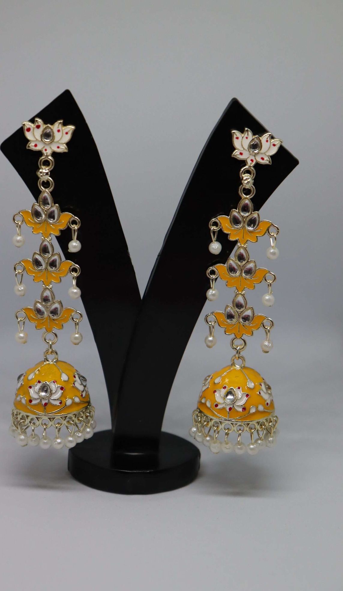 Meenakari Tulip Long Jhumka Earrings | Lightweight Bridal Jewellery – Famaza Couture