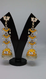Meenakari Tulip Long Jhumka Earrings | Lightweight Bridal Jewellery – Famaza Couture