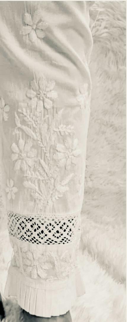 Cotton stretchable embroidered pants with pockets for Women