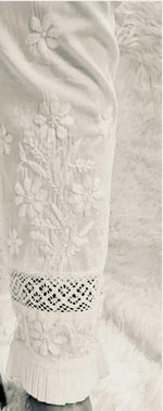 Cotton stretchable embroidered pants with pockets for Women