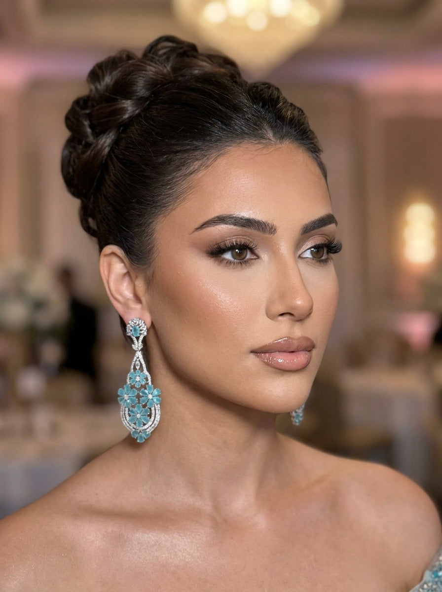 Floral CZ Chandelier Statement Earrings