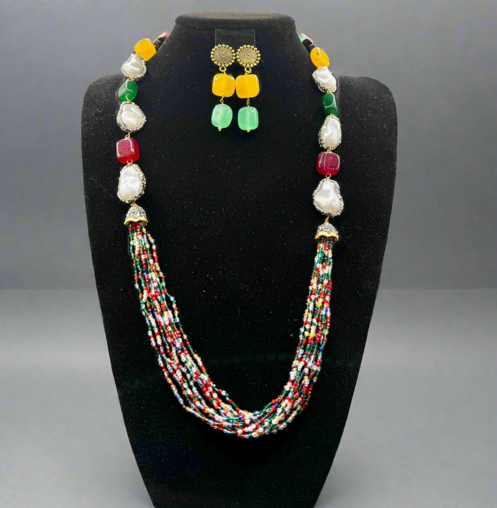 Bollywood Style Monalisa Stone & Crystal Beaded Mala Set | Regal Jewellery – Famaza Couture