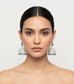 American Diamonds with blue sapphire stone Jhumka/ Silver Finish Earrings