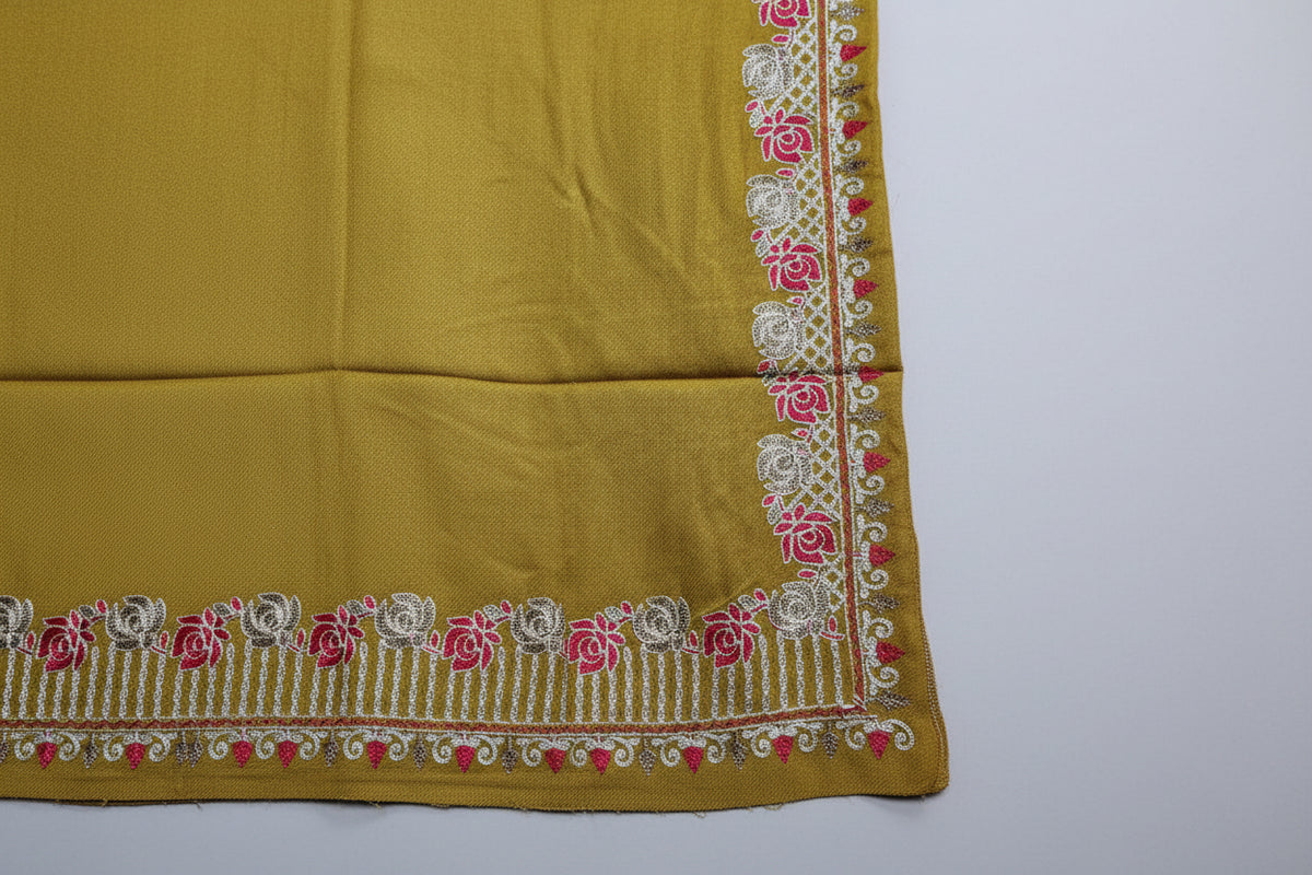 Kashmiri Rose Embroidered Pashmina Scarf/Shawl | Luxurious Aari Work – Famaza Couture