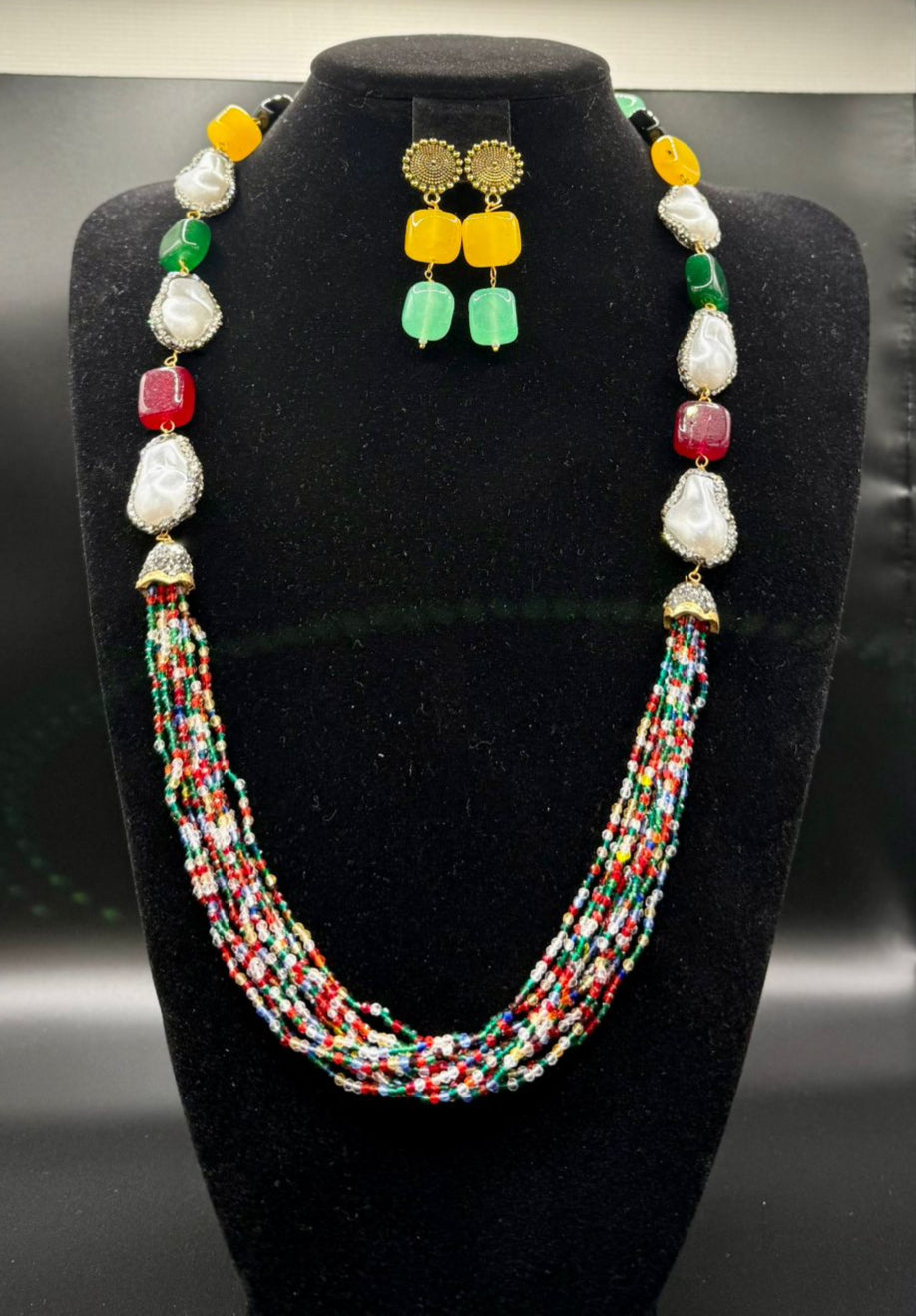 Bollywood Style Monalisa Stone & Crystal Beaded Mala Set | Regal Jewellery – Famaza Couture