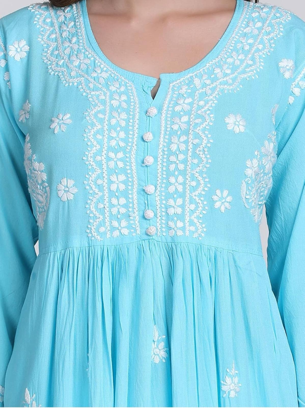 Aalia Chikankari long dress with Pockets | Indian Tunic Top