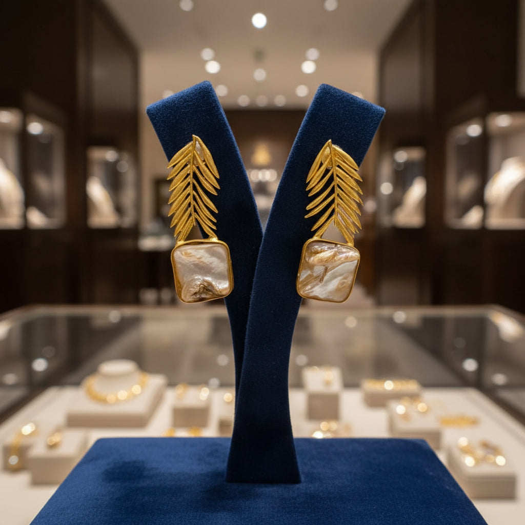 Baroque Mother of Pearl feather Earrings | Handcrafted Anti-Tarnish Jewellery – Famaza Couture