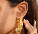 Baroque Mother of Pearl feather Earrings | Handcrafted Anti-Tarnish Jewellery – Famaza Couture