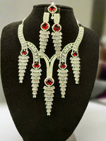 Sparkling Silver Cascade CZ Jewellery Set with Tikka | Famaza Couture