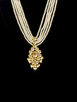 Five Layer Imitation Pearl Necklace Set with Kundan Pendant & Earrings