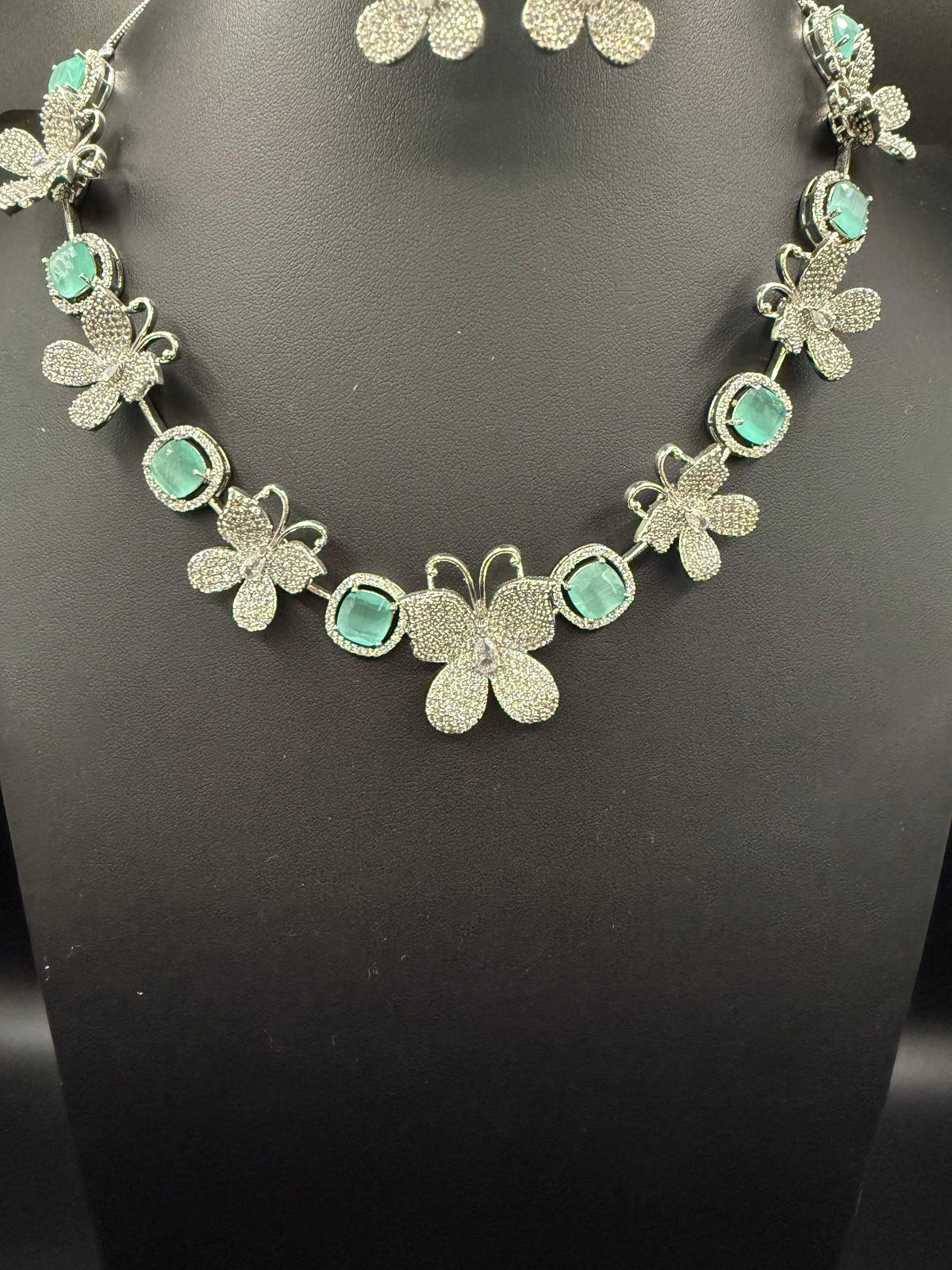 American Diamond Necklace Set with earring |3D Butterfly design