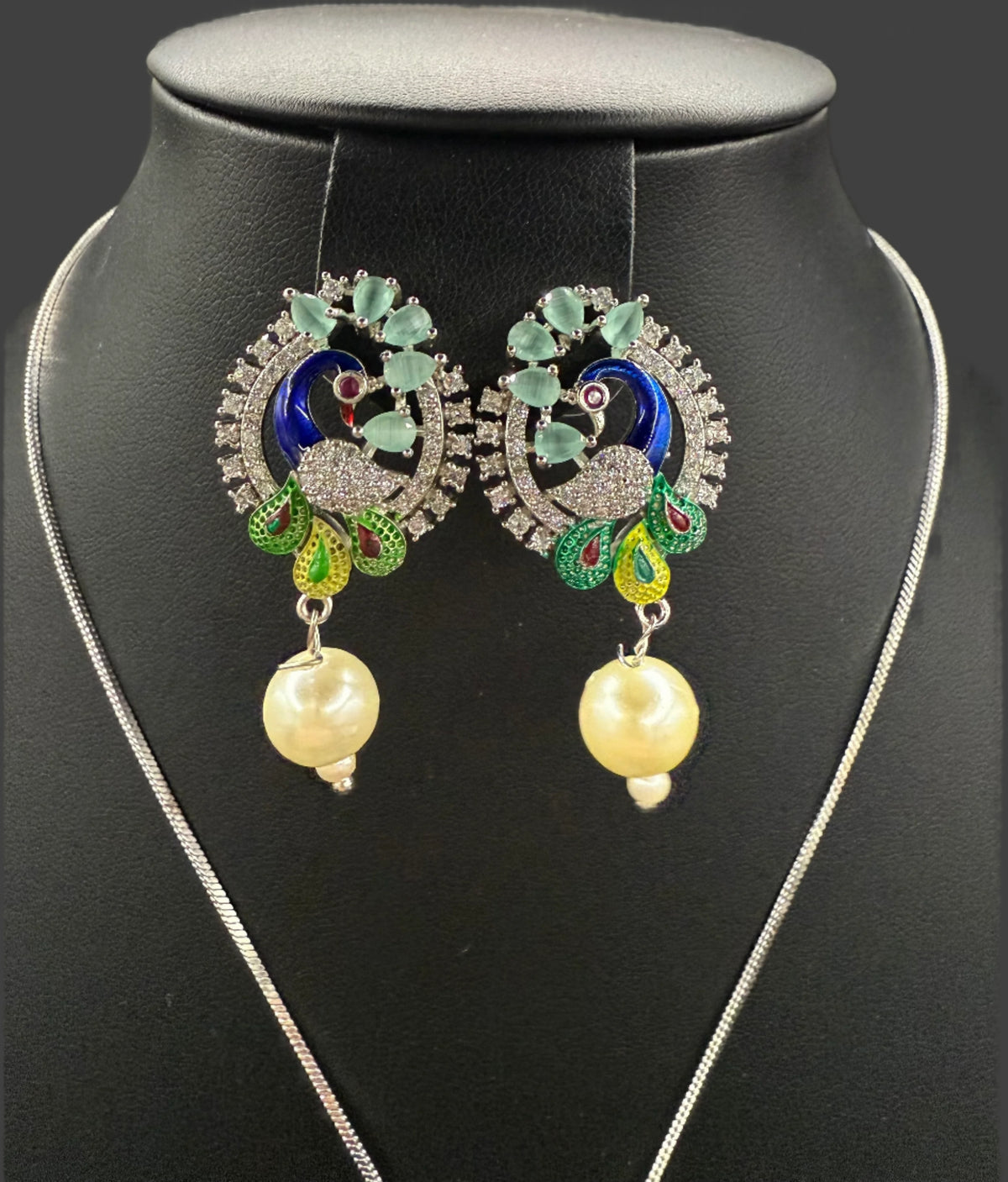 Peacock Pendants Set with earrings | Peacock sitting on swing– Famaza Couture