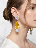 Midnight Blossom American Diamond Floral Earrings (Silver Finish)