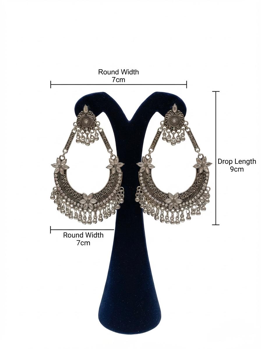 Oxidised Silver Round Bali Earrings | Chaand Balli & Statement Ethnic Jewellery – Famaza Couture London