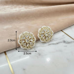 Traditional Kundan Brass Stud Earrings | White Nano Beaded Border | Ethnic Occasion Wear