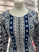 Traditional Ajrak Sindhi Kurta/Dress - Blue/White
