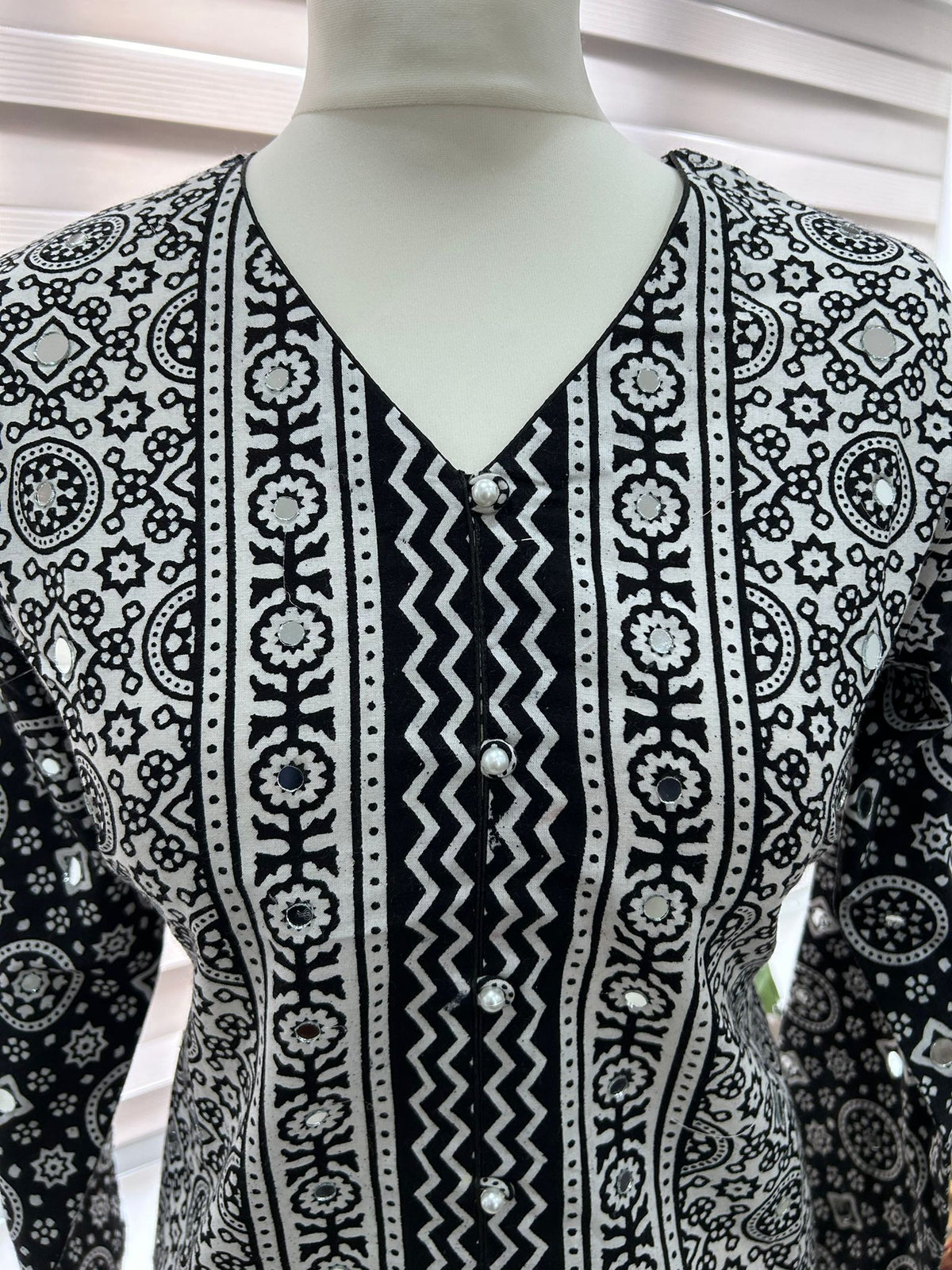 Traditional Ajrak Sindhi Kurta/Dress - Black/White