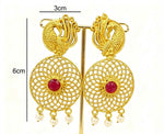 Peacock figure Traditional Gold-toned Brass earrings| Heritage Bell Earrings