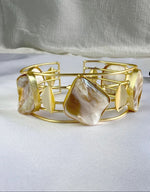 Gold plated Mother of pearls bracelet| Handcrafted Statement Jewellery – Famaza Couture