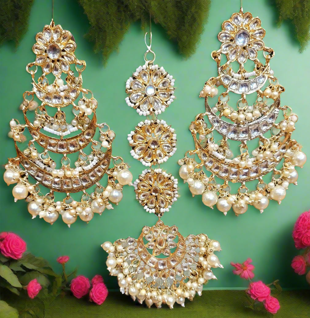 Kundan chandbaali Long Earrings Gold Finish| Polki Bridal Jewellery – Famaza Couture