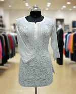 Viscose Chikankari Kurti | White on White | Short Indian Top
