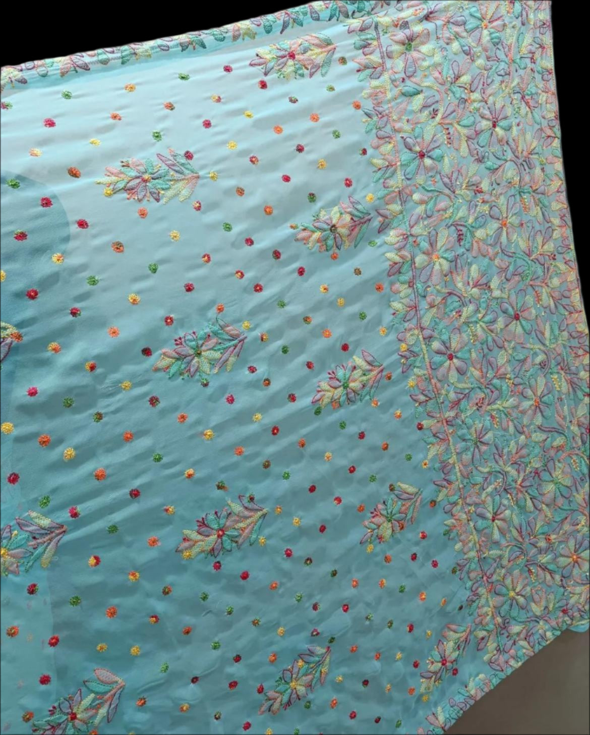 Georgette Saree with chikankari Keel Jaal Embroidery – Elegant Palla Work | Famaza Couture