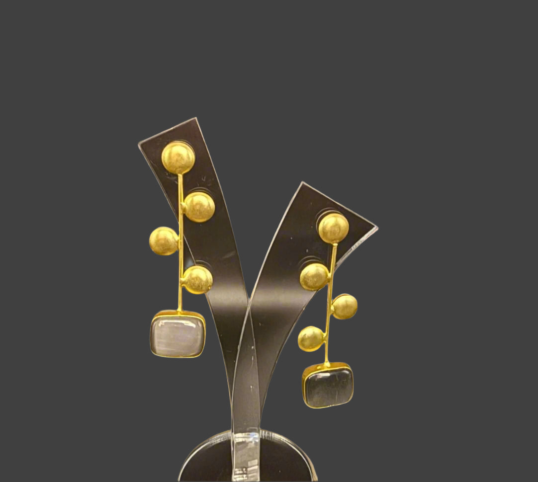 Monalisa Stone with coin golden Earrings | Handcrafted Statement Jewellery – Famaza Couture