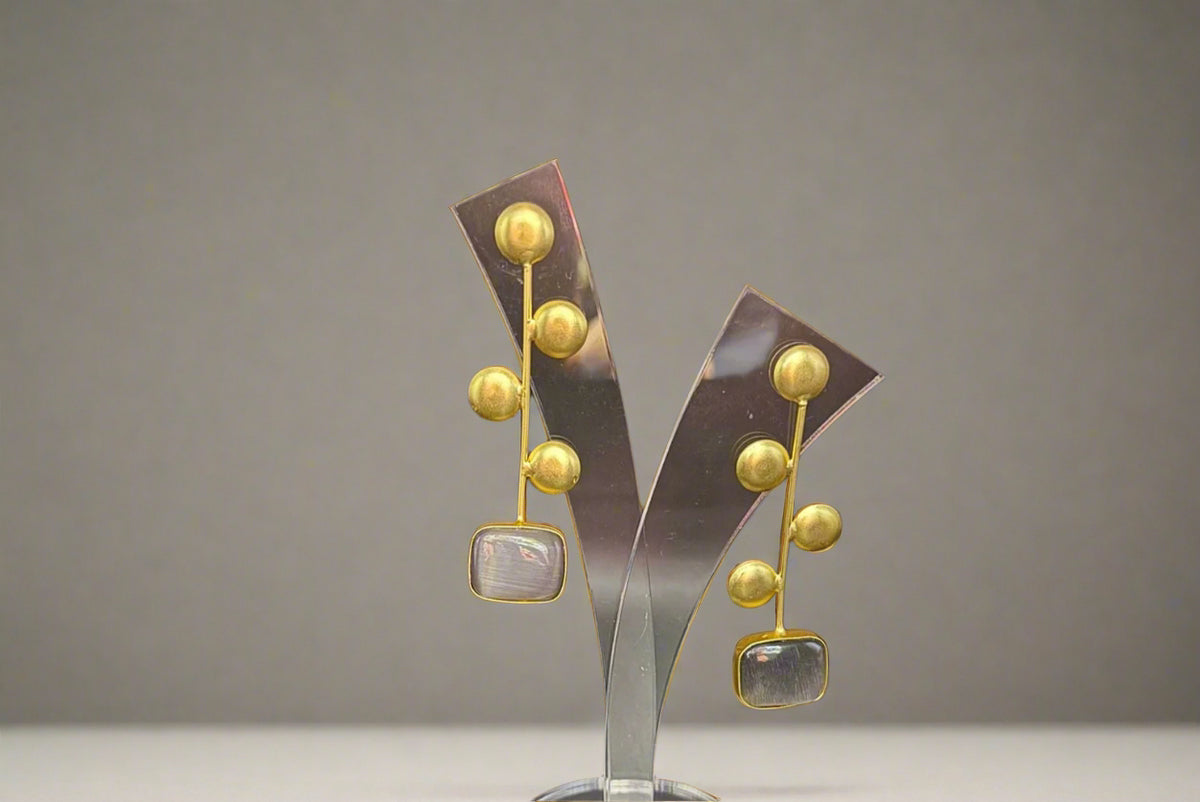 Monalisa Stone with coin golden Earrings | Handcrafted Statement Jewellery – Famaza Couture