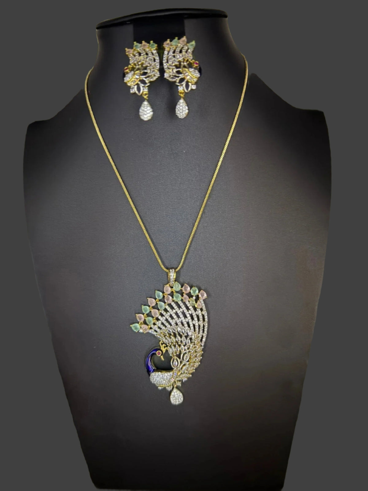 Peacock Pendants Set with earrings | Peacock full wing open– Famaza Couture