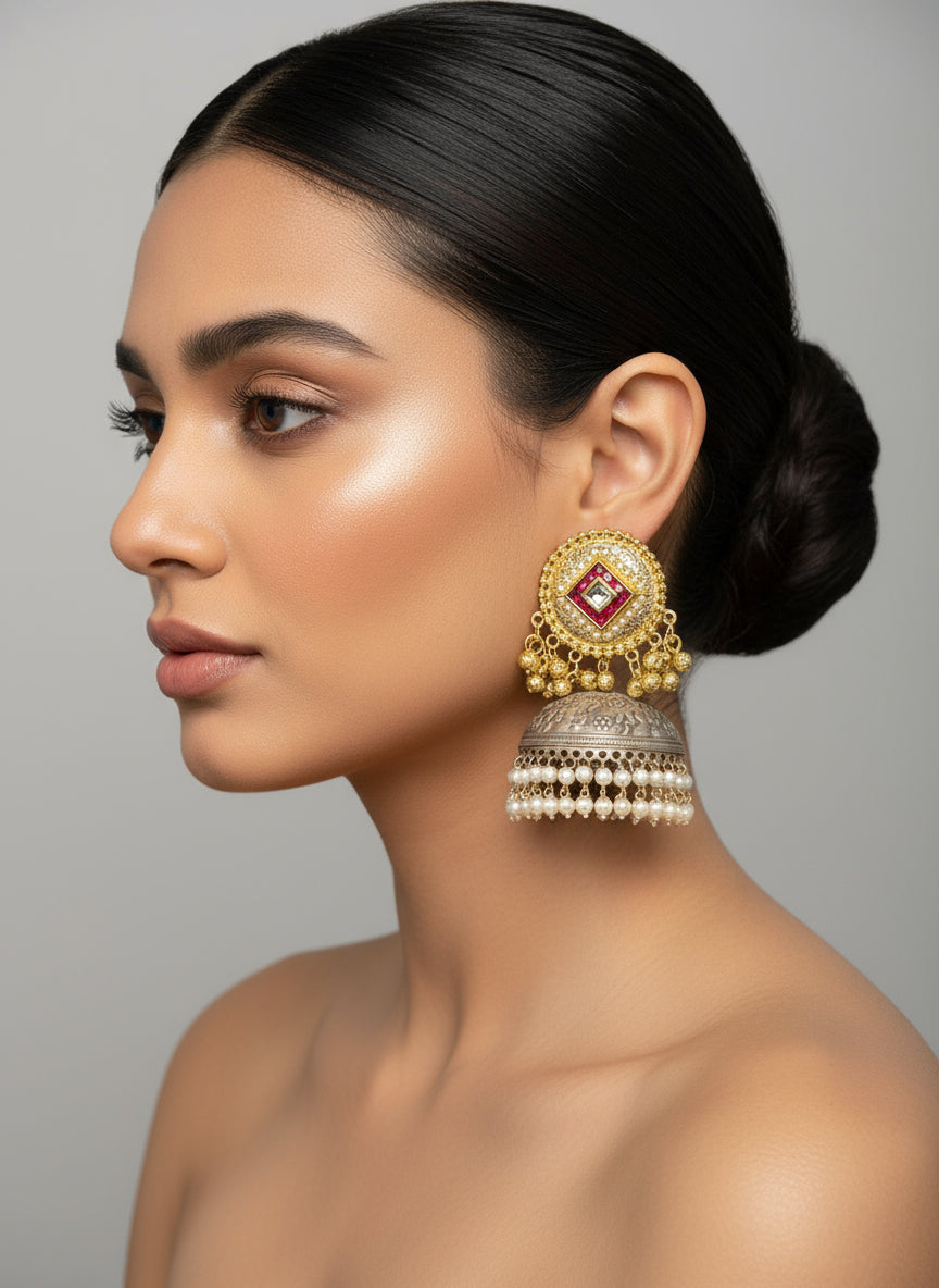 Gold/silver Jhumkas| Handcrafted Statement Jewellery – Famaza Couture