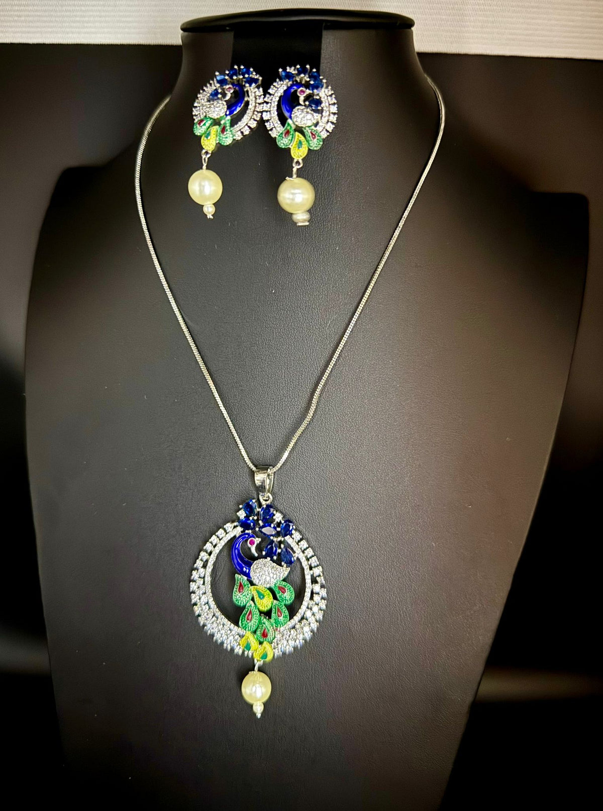 Peacock Pendants Set with earrings | Elegant brooch Design – Famaza Couture