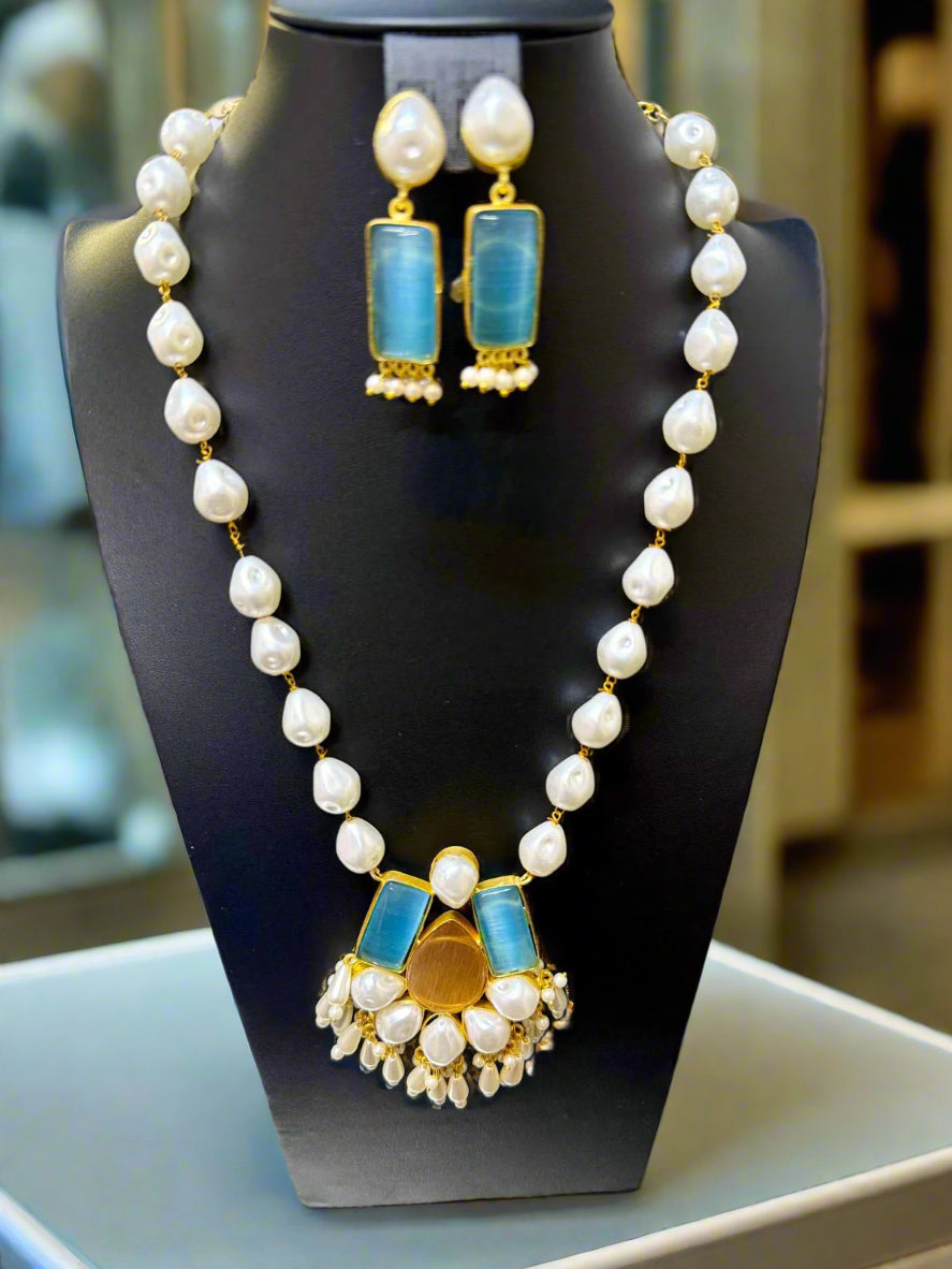 Mother of pearl & Mona lisa stone Mala Set | Regal Jewellery – Famaza Couture