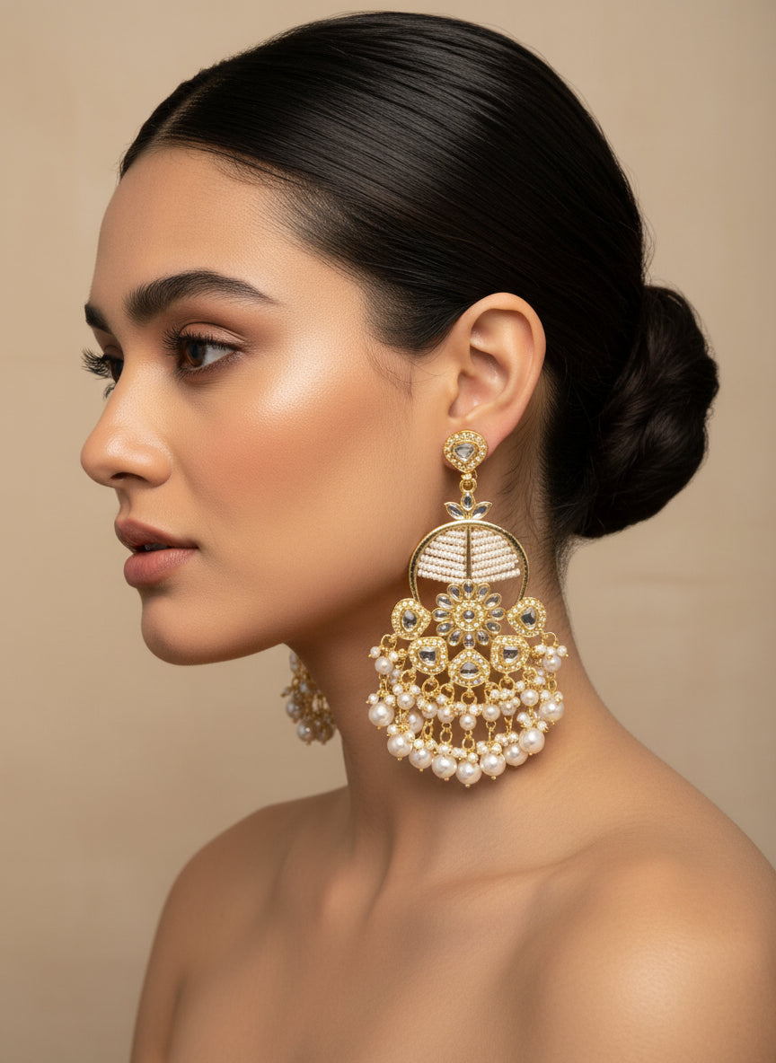 Bebo Pearl kundun Earrings | Lightweight Bridal Jewellery – Famaza Couture