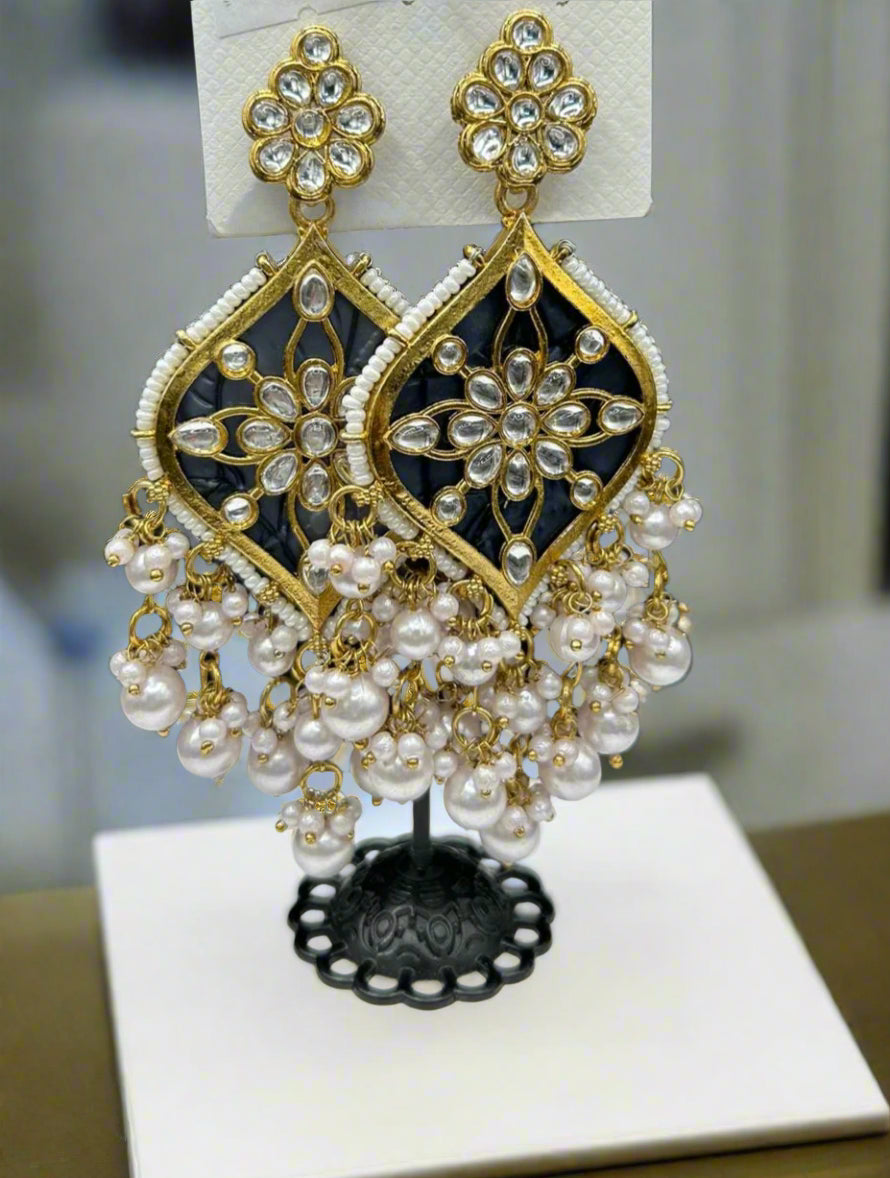 Parul Pearl kundun Earrings | Lightweight Bridal Jewellery – Famaza Couture