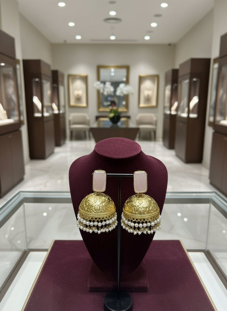 Mother of pearls Jhumkas| Handcrafted Statement Jewellery – Famaza Couture