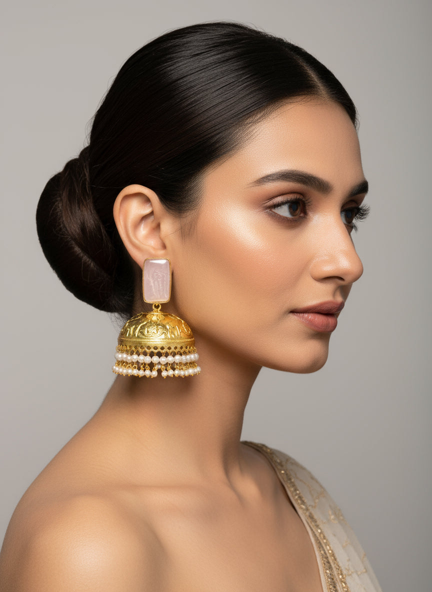 Mother of pearls Jhumkas| Handcrafted Statement Jewellery – Famaza Couture