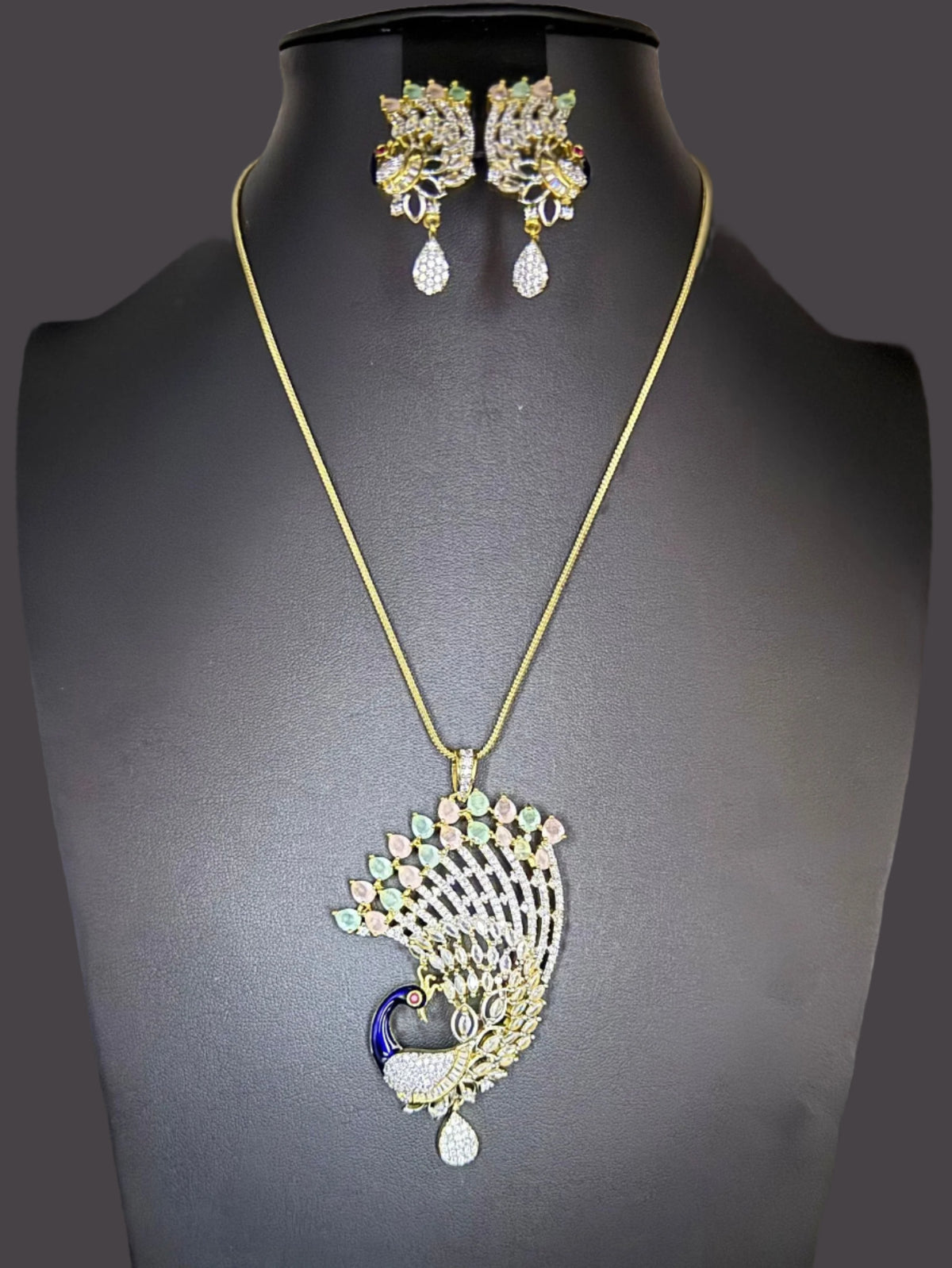 Peacock Pendants Set with earrings | Peacock full wing open– Famaza Couture