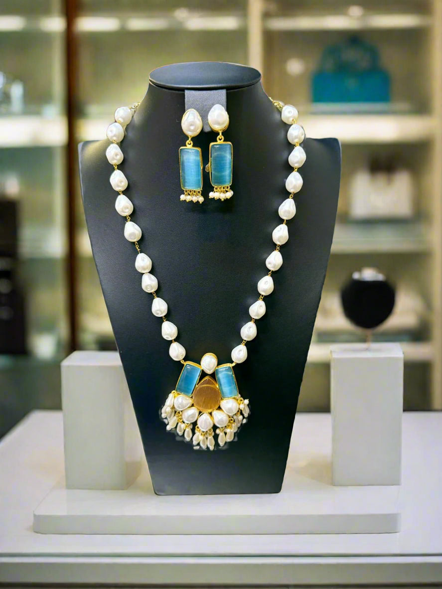 Mother of pearl & Mona lisa stone Mala Set | Regal Jewellery – Famaza Couture