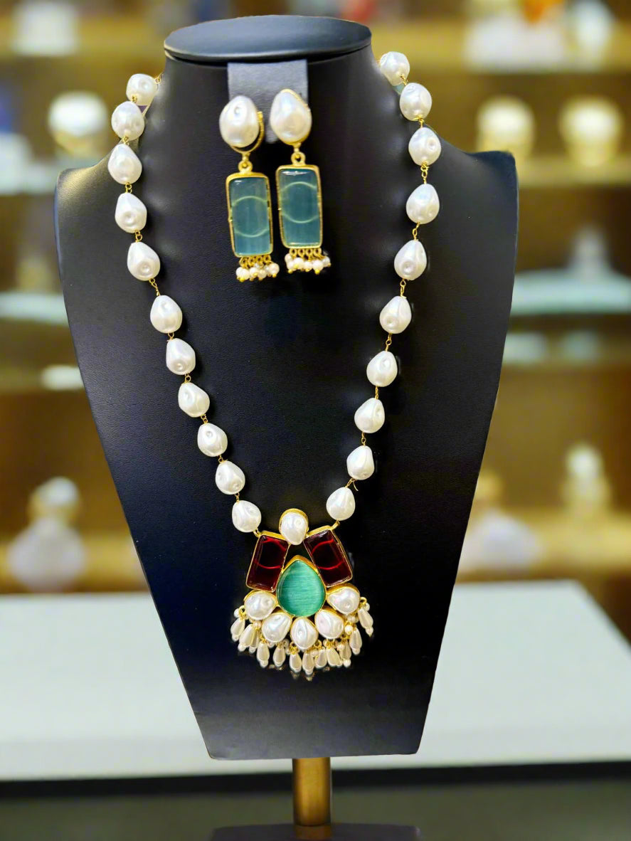 Mother of pearl & Mona lisa stone Mala Set | Regal Jewellery – Famaza Couture