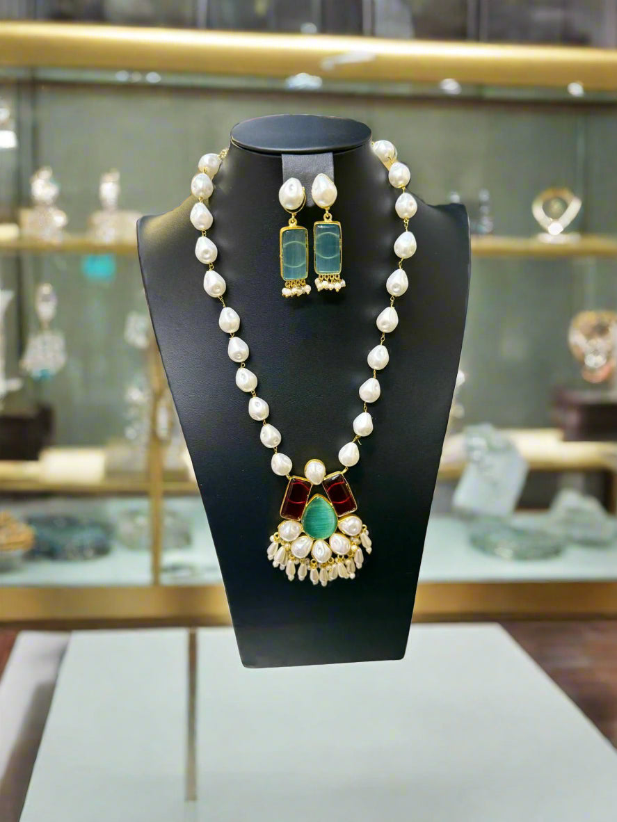 Mother of pearl & Mona lisa stone Mala Set | Regal Jewellery – Famaza Couture