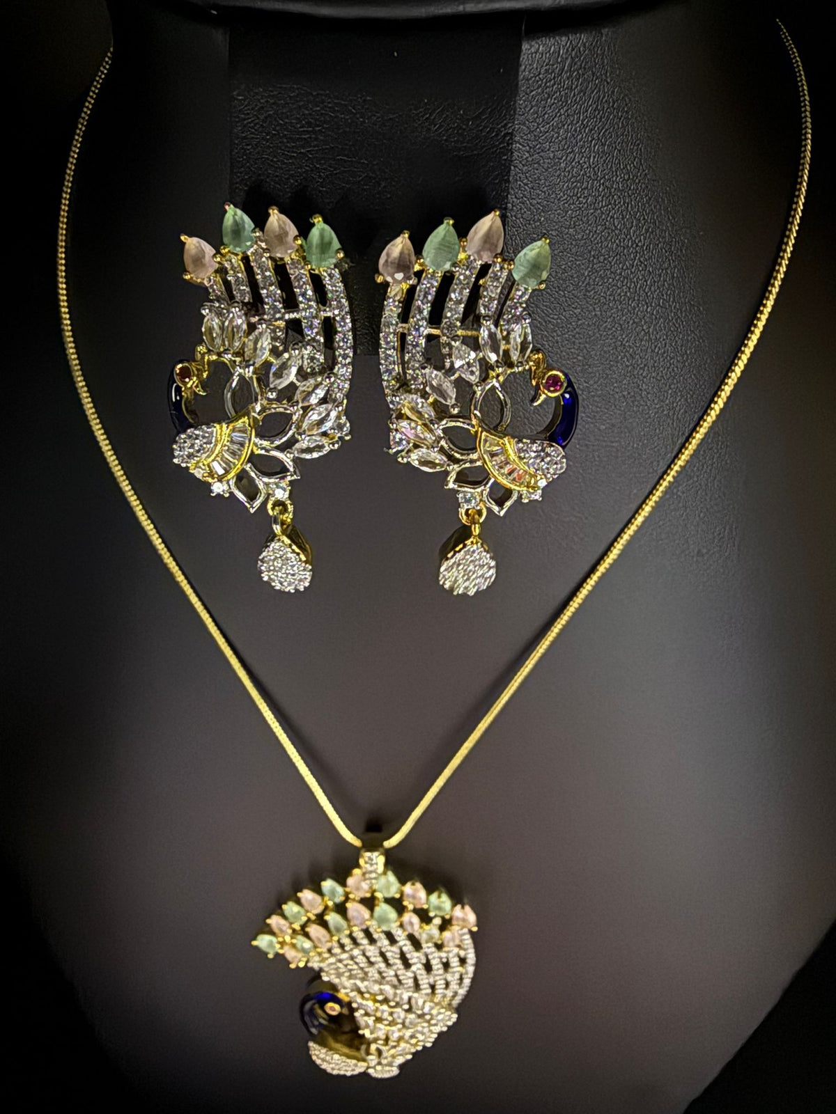 Peacock Pendants Set with earrings | Peacock full wing open– Famaza Couture