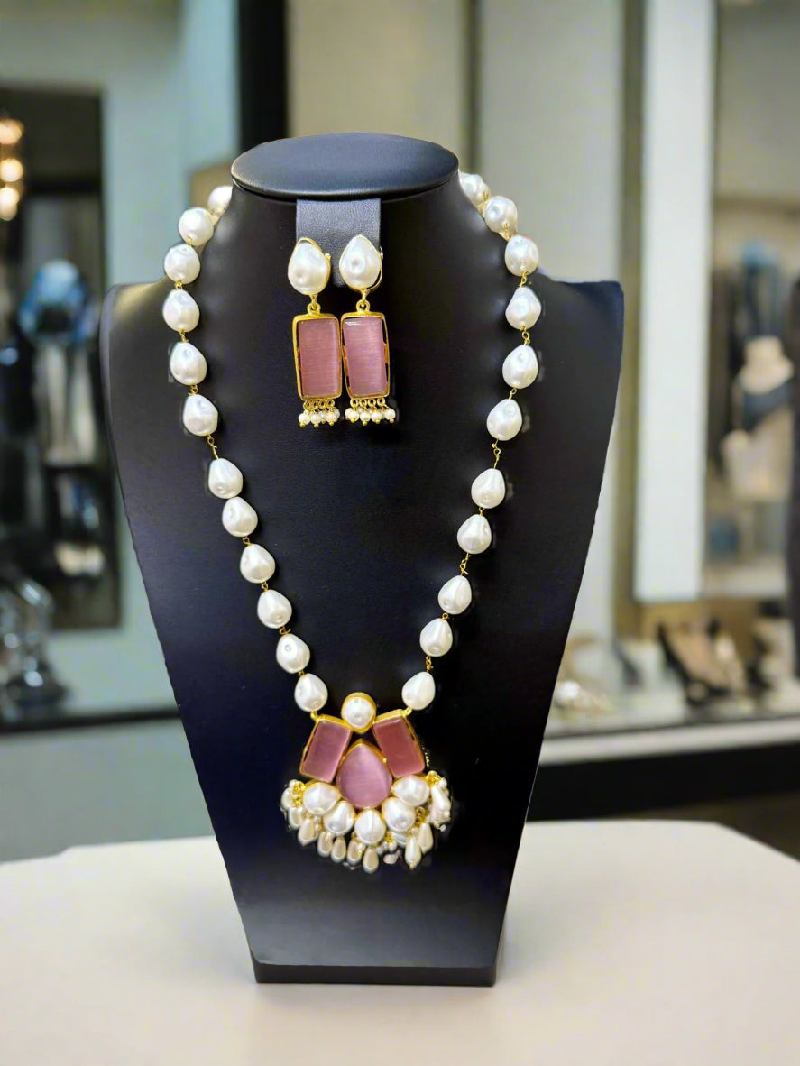 Mother of pearl & Mona lisa stone Mala Set | Regal Jewellery – Famaza Couture