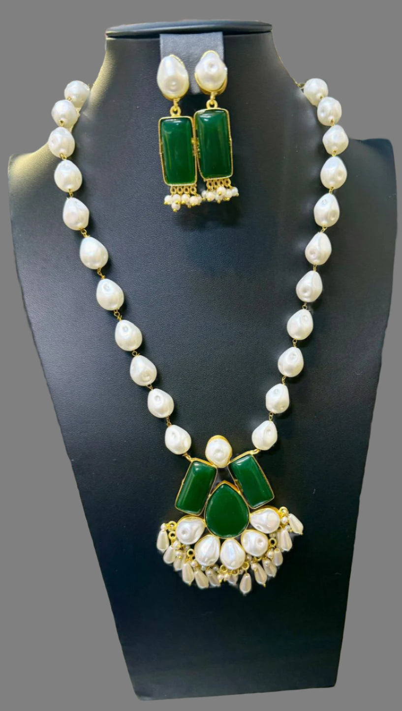 Mother of pearl & Mona lisa stone Mala Set | Regal Jewellery – Famaza Couture
