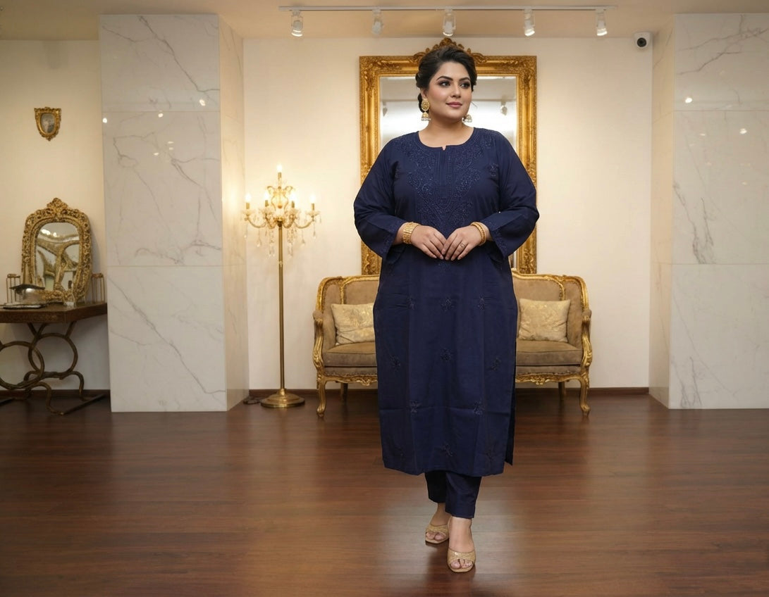 Plus Size Chikankari Cotton Kurti | 8XLā14XL | Elegant Shirt Dress ā Famaza Couture