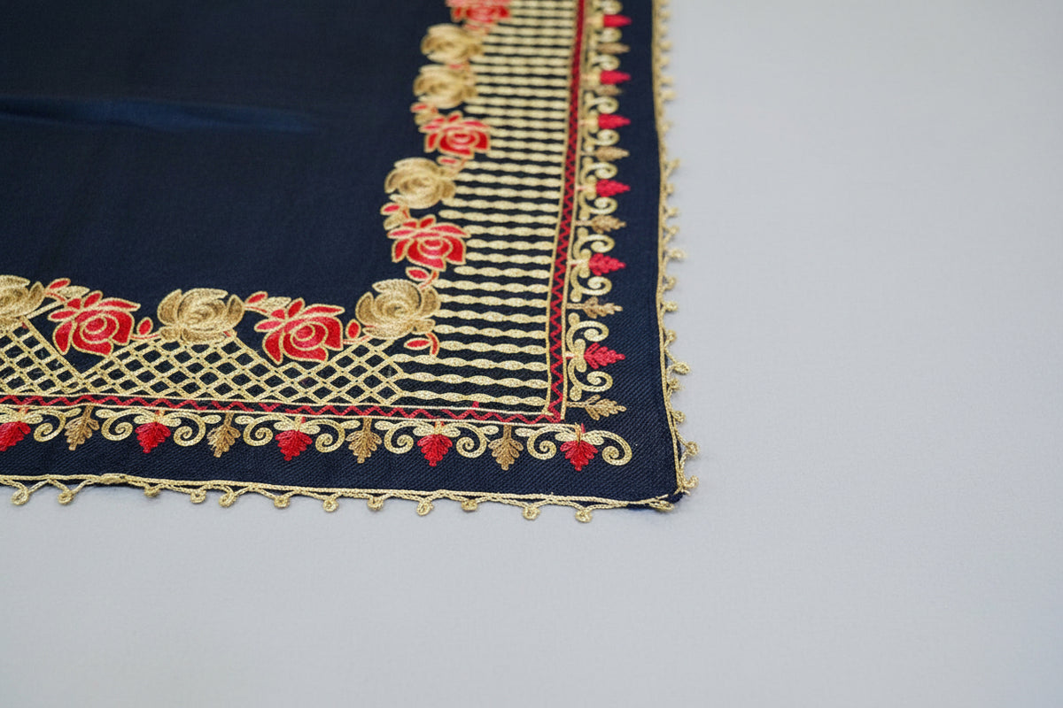 Kashmiri Rose Embroidered Pashmina Scarf/Shawl | Luxurious Aari Work – Famaza Couture