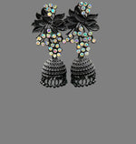 Black fancy stone jhumki earrings | Lightweight Handcrafted Bridal Jewellery – Famaza Couture