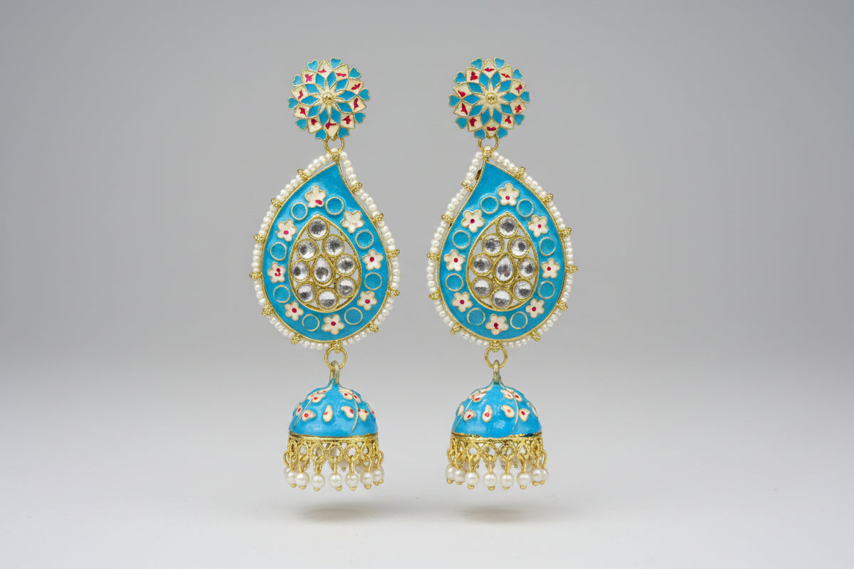 Meenakari Ambi Long Jhumka Earrings | Lightweight Bridal & Party Wear – Famaza Couture
